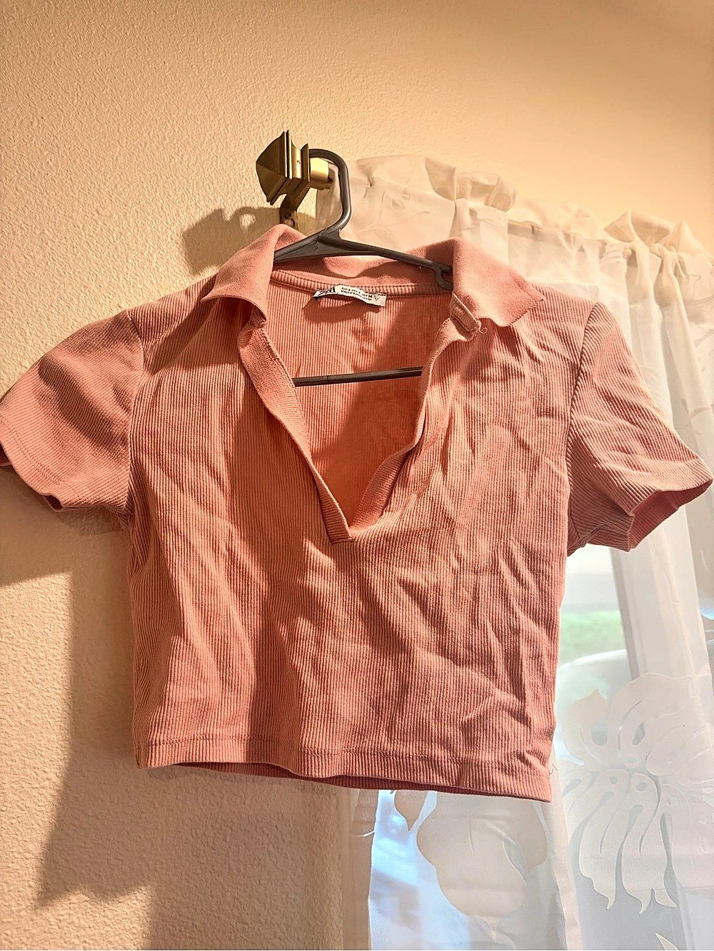 Zara Cropped Collared Top in Pink